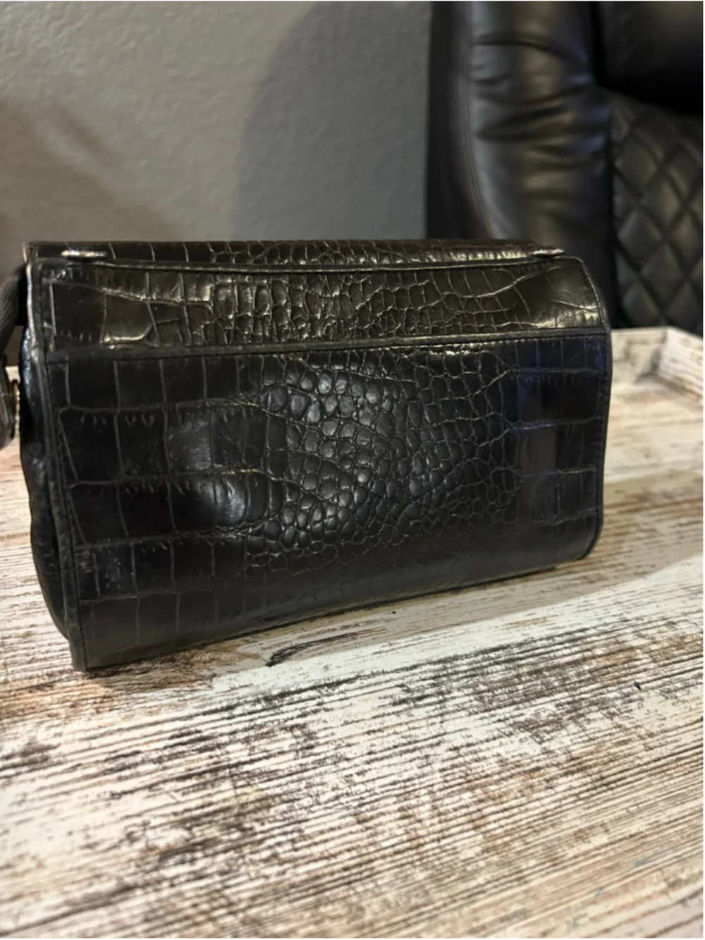 Brighton Black Leather Crocodile Embossed Wallet/Crossbody